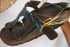 Sandal experiment with embroidery threads highlighting imperfections